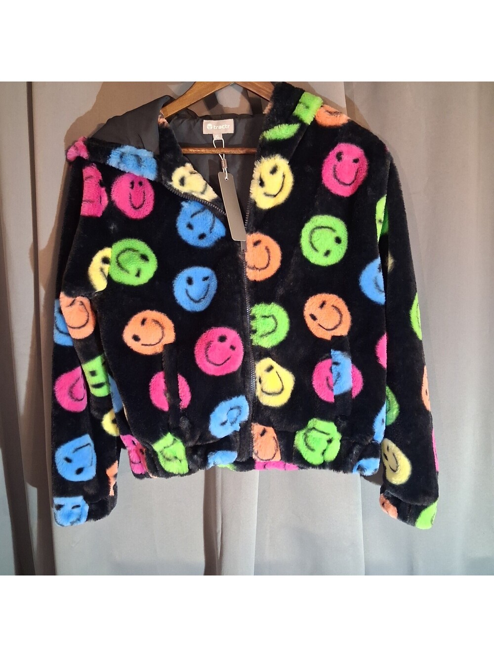 Girls Thick Fleece Jacket with Colorful Smiley Faces